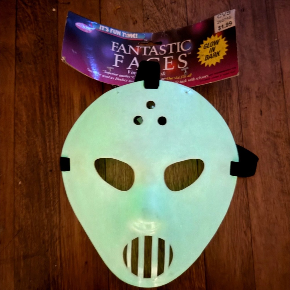 Fun World Hockey Mask Scary Halloween Costume Jason Friday The 13th Glow in Dark